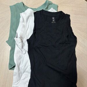 Bundle Sleeveless Ribbed Tank Top - Black, White, Green